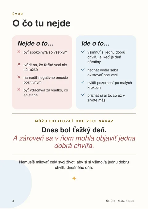 Strana 4 z denníka Malé chvíle: O čo tu nejde – Nie je to o predstieraní, že je všetko krásne.