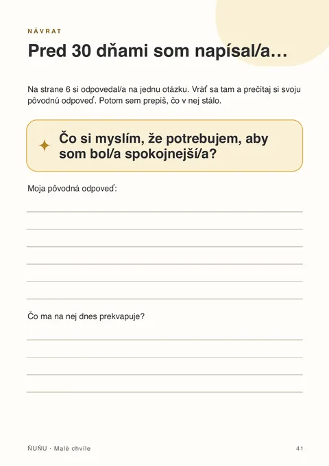 Strana 41 z denníka Malé chvíle: Pred 30 dňami som napísal/a… – Návrat k odpovedi zo začiatku.