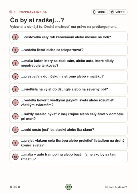 Strana 22 z knihy Už tam budeme?: Čo by si radšej…? – Otázky, pri ktorých sa nasmeje celé auto.